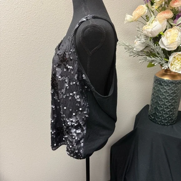Maurices Black Silver Sequin Tank Top 1X Party Sparkle Sleeveless Blouse - Picture 2 of 8